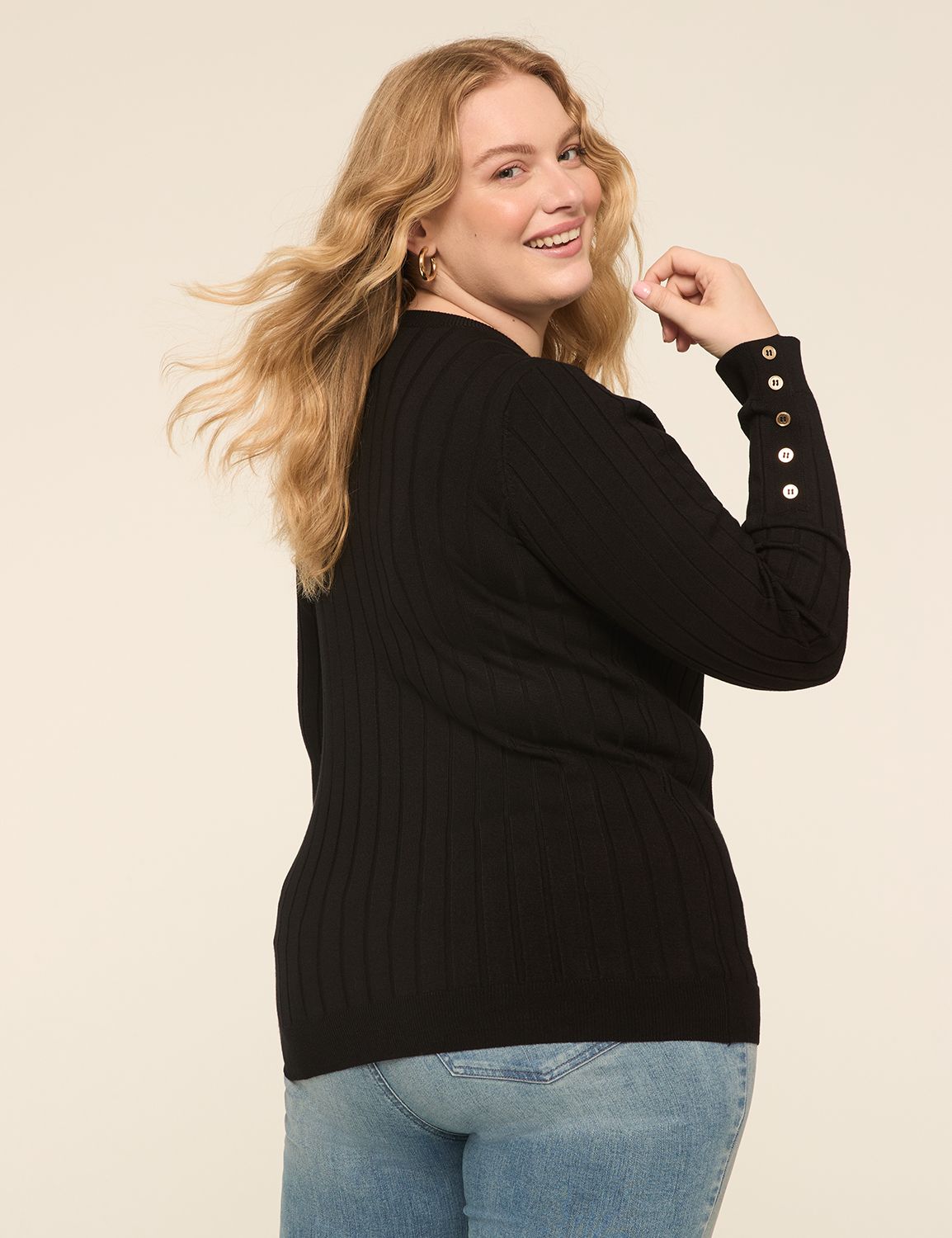 Classic Long Button Sleeve Ribbed P | LaneBryant