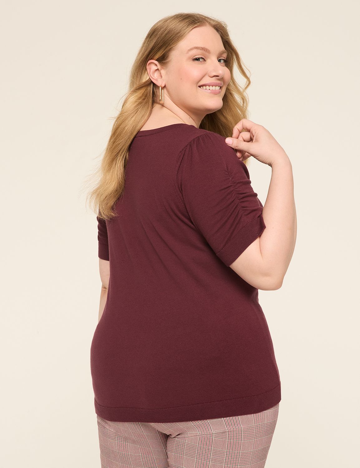 Short Puff Sleeve Slit neck Pullove Product Image 2