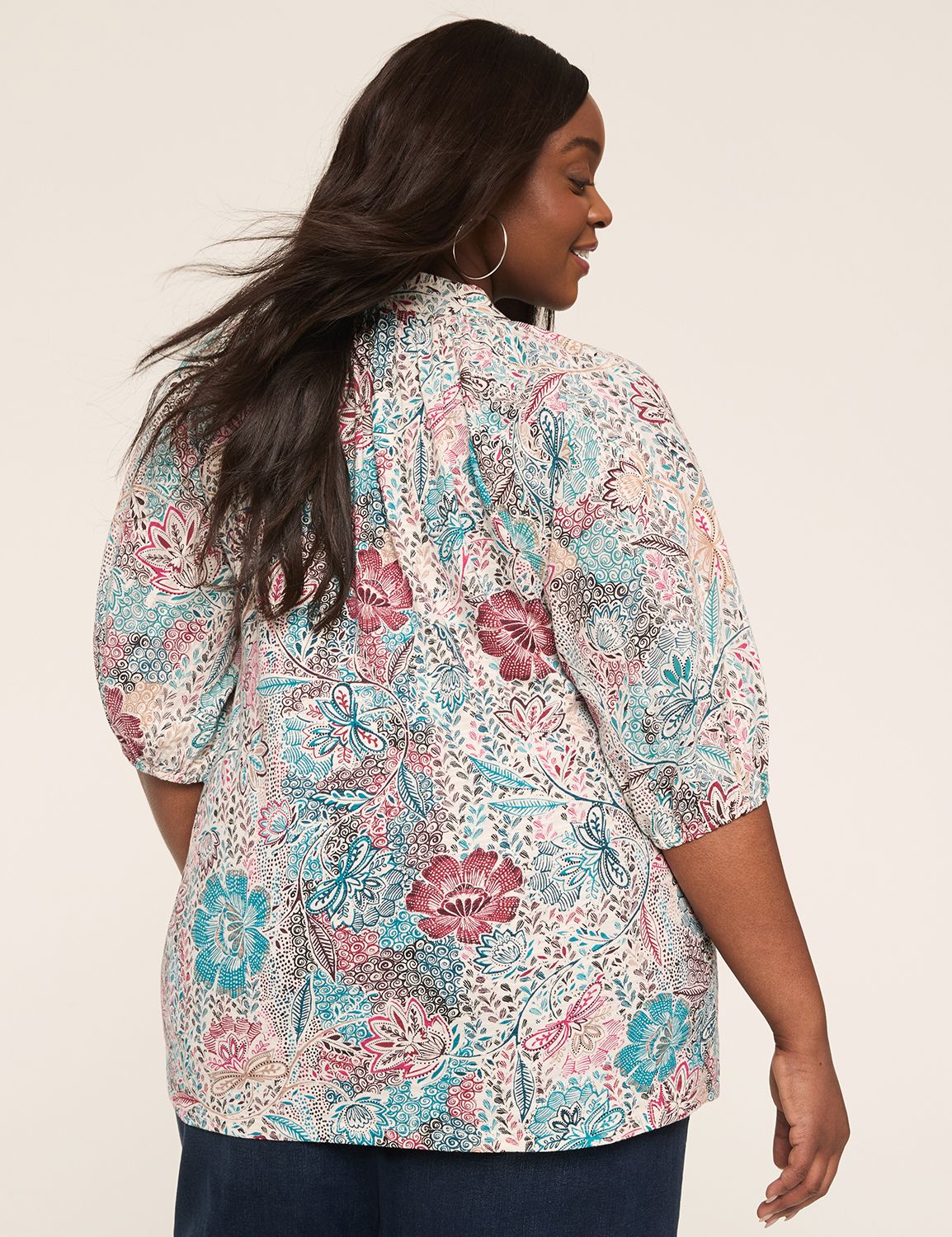 Knit & Woven Elbow-Sleeve Seersucker Top