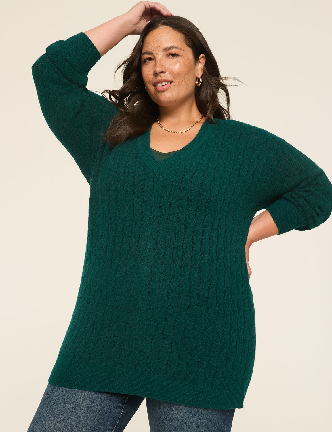 V-Neck Cable Knit Pullover Sweater