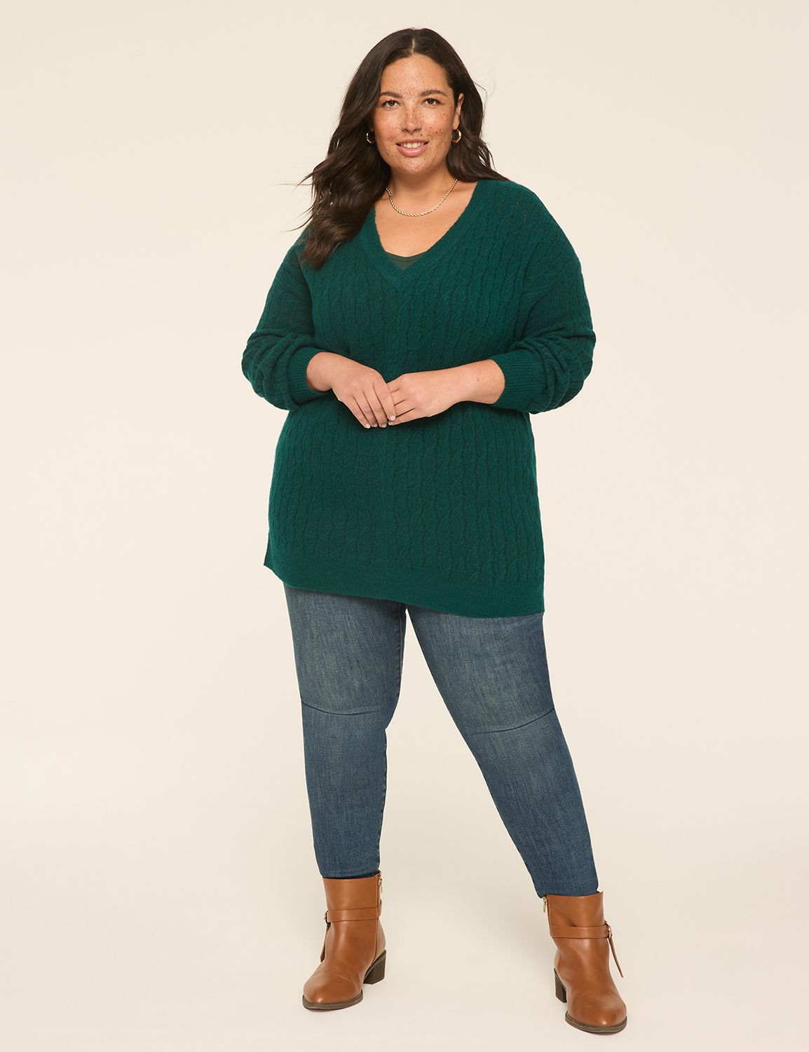 Classic Long Sleeve V-neck Cable Pu Product Image 3