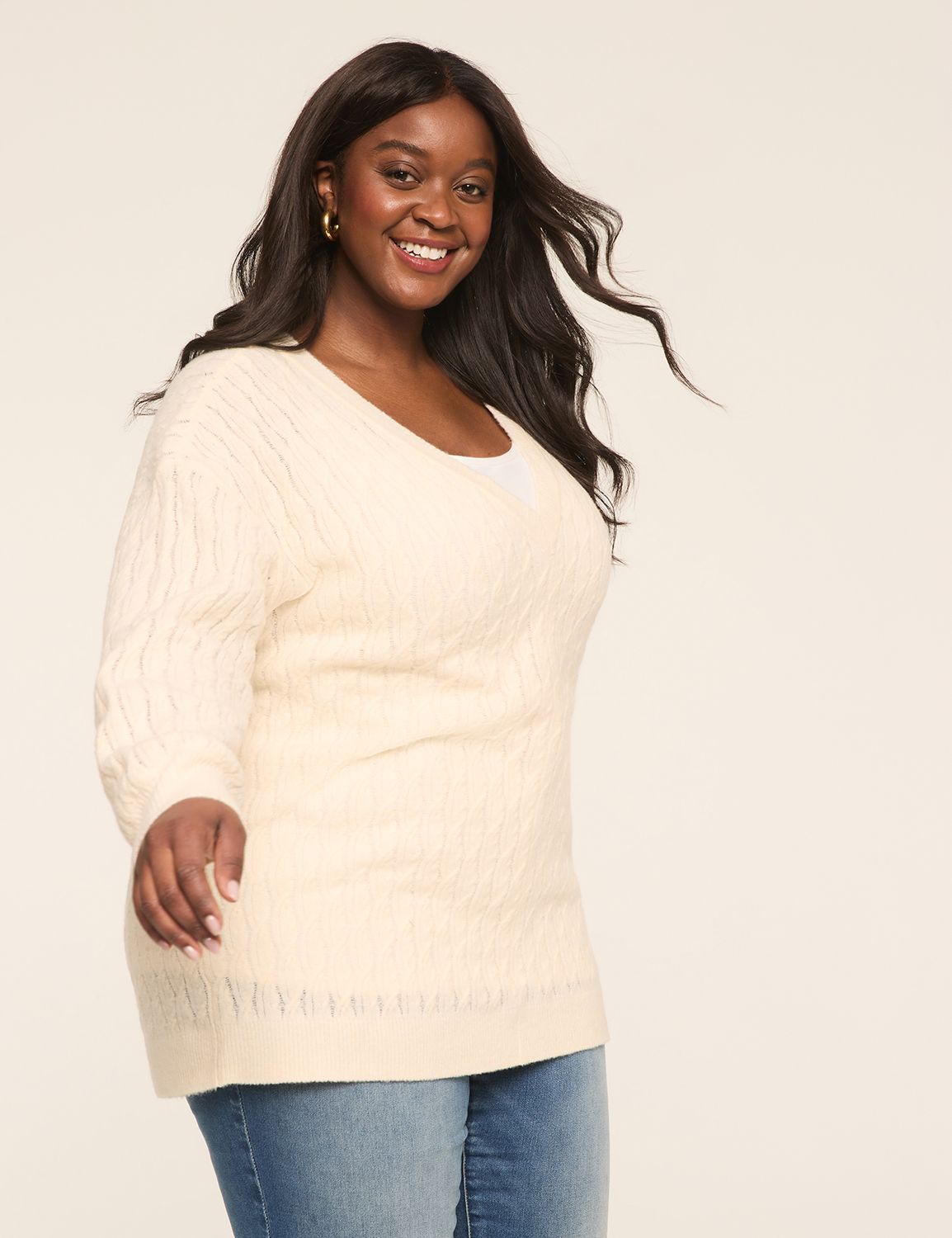V-Neck Cable Knit Pullover Sweater
