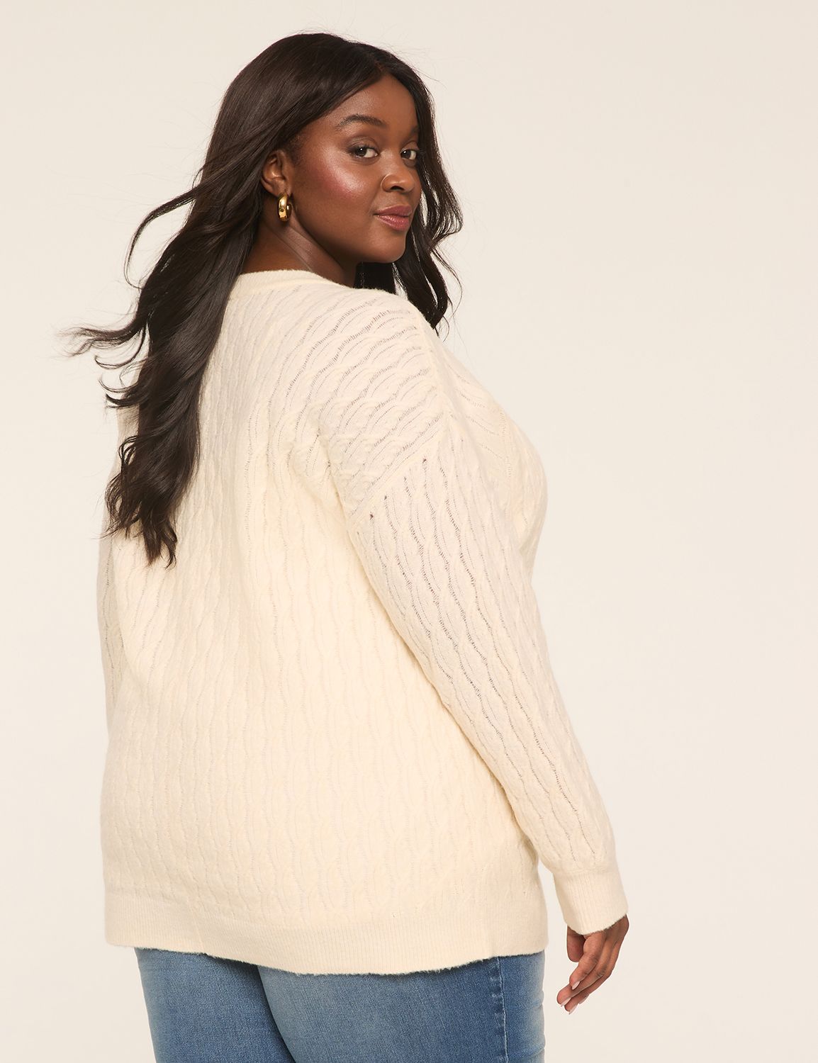 V-Neck Cable Knit Pullover Sweater