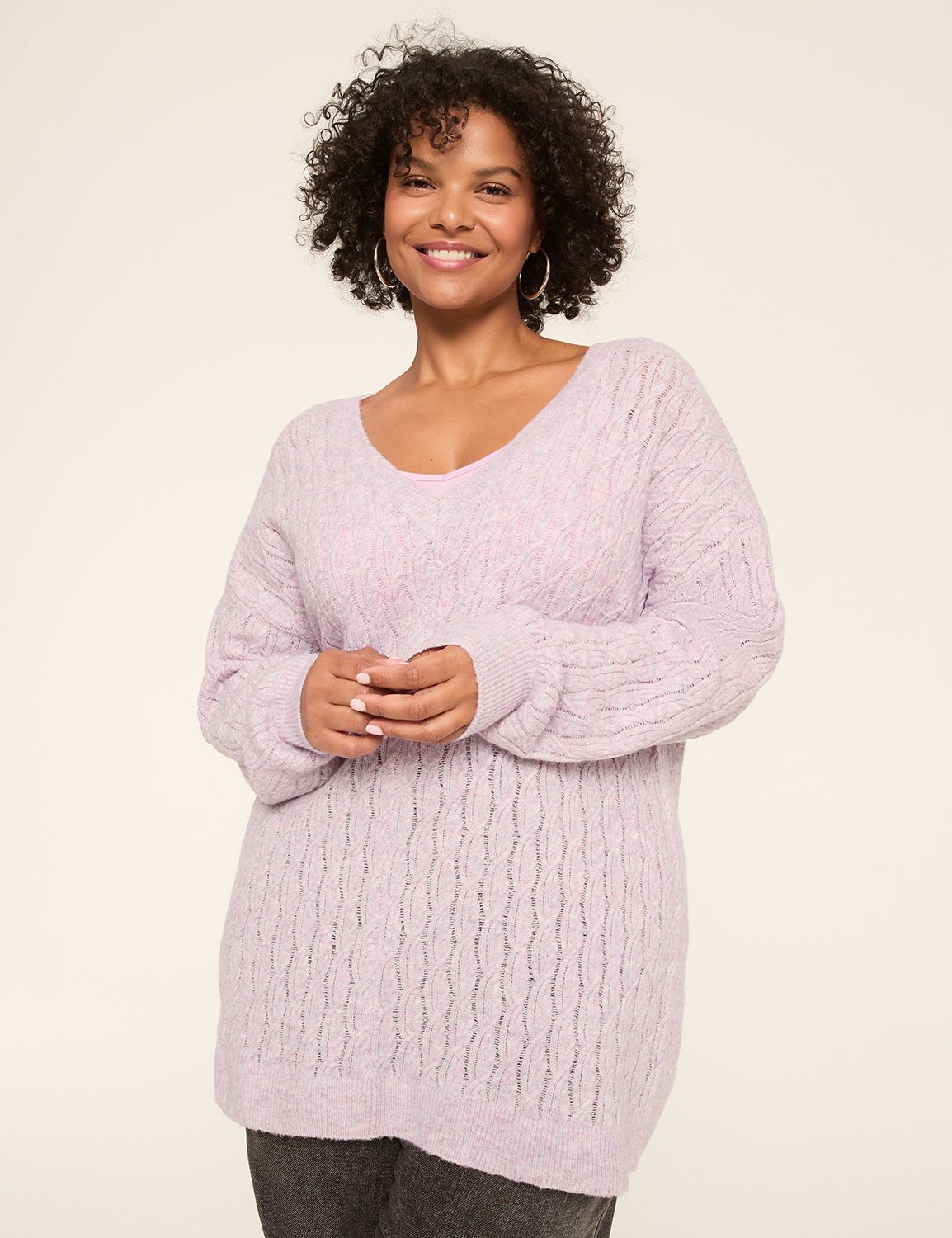 Classic Long Sleeve V-neck Cable Pu Product Image 4
