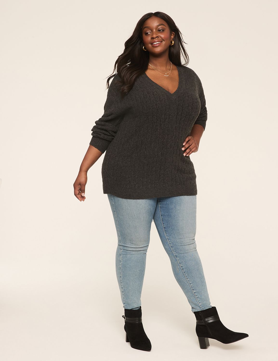 Classic Long Sleeve V-neck Cable Pu Product Image 3