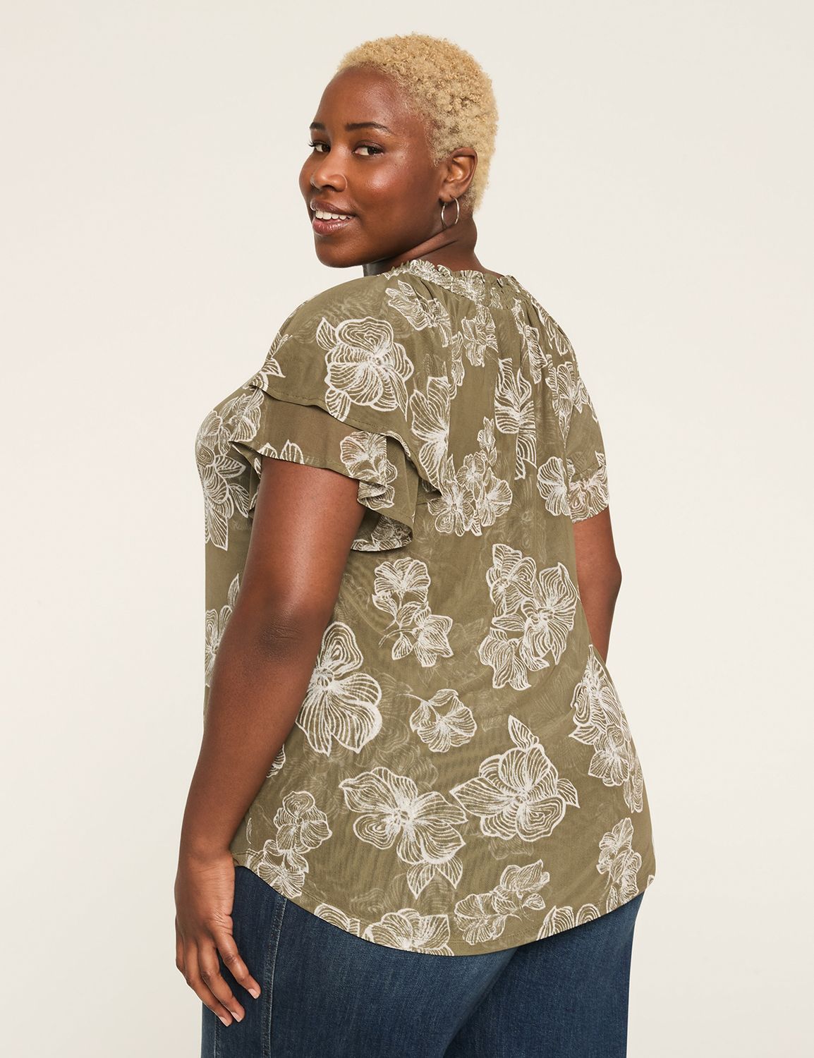 Mesh Short Sleeve Smocked Zen Neck Product Image 2