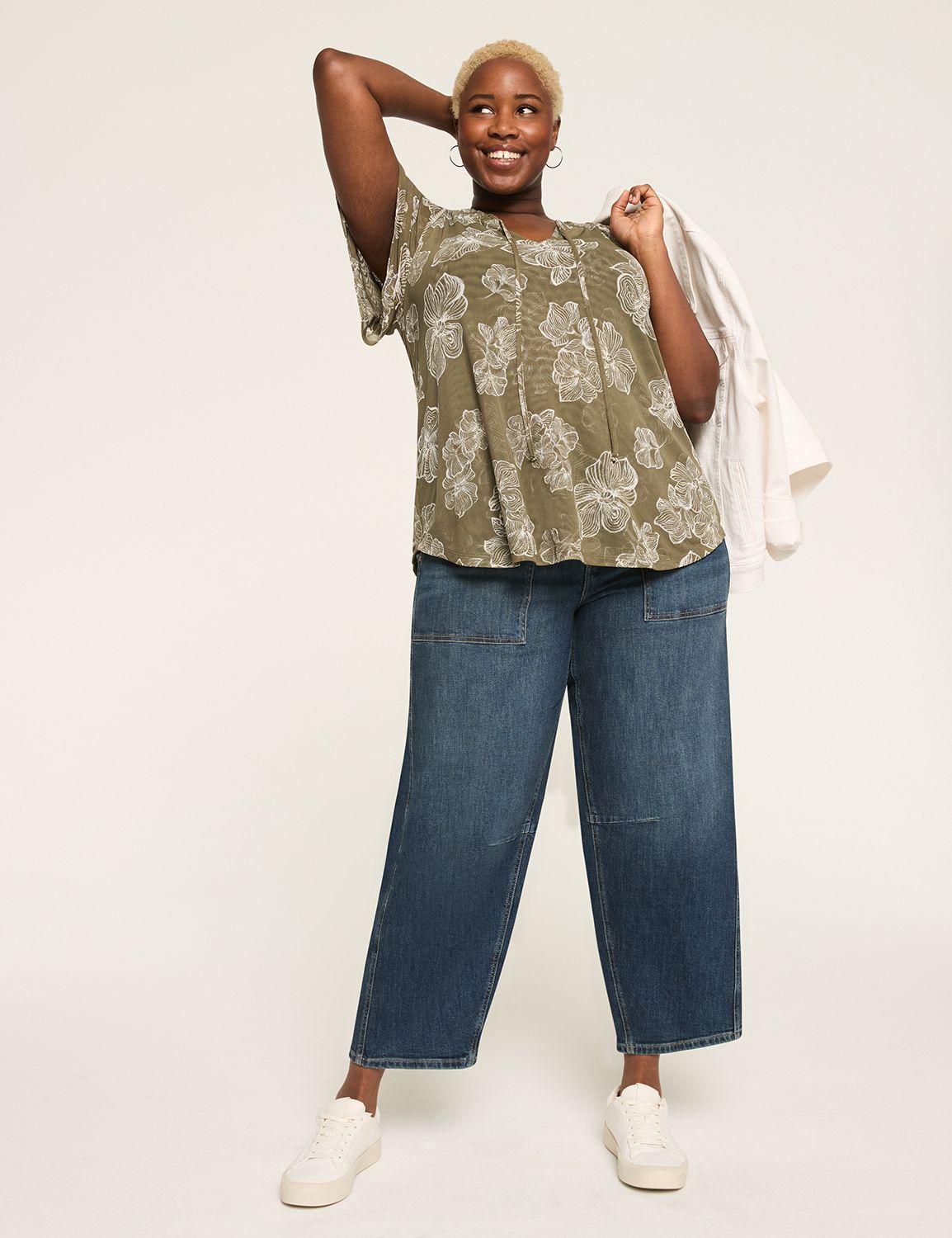 Mesh Short Sleeve Smocked Zen Neck Product Image 3