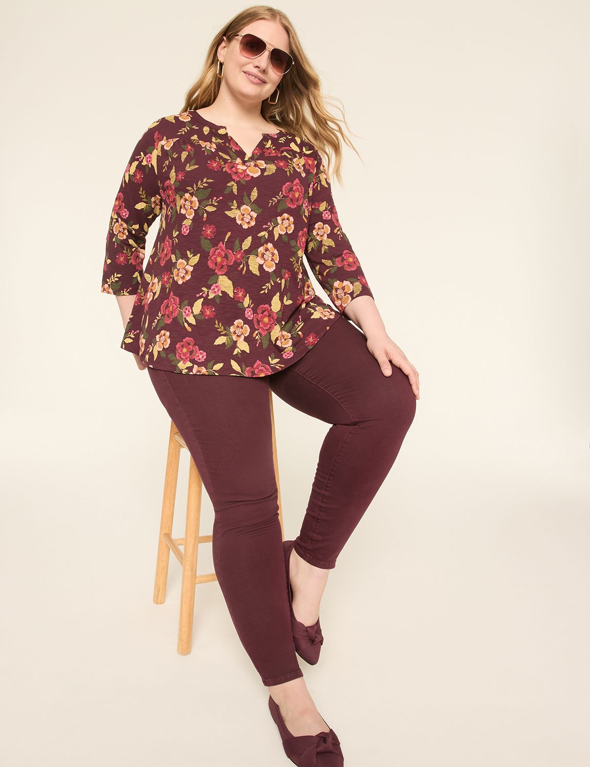 Casual 3/4 Sleeve Notch Neck Shirt Product Image 3