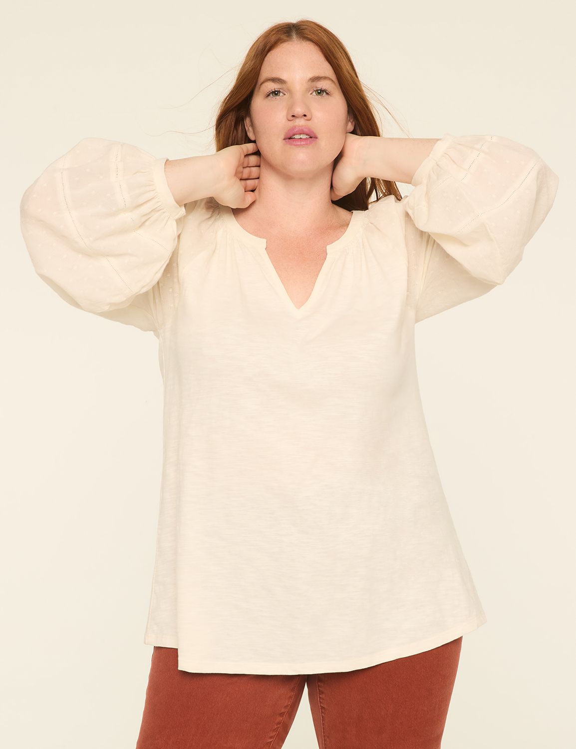 Knit & Woven Jacquard 3/4-Sleeve Top