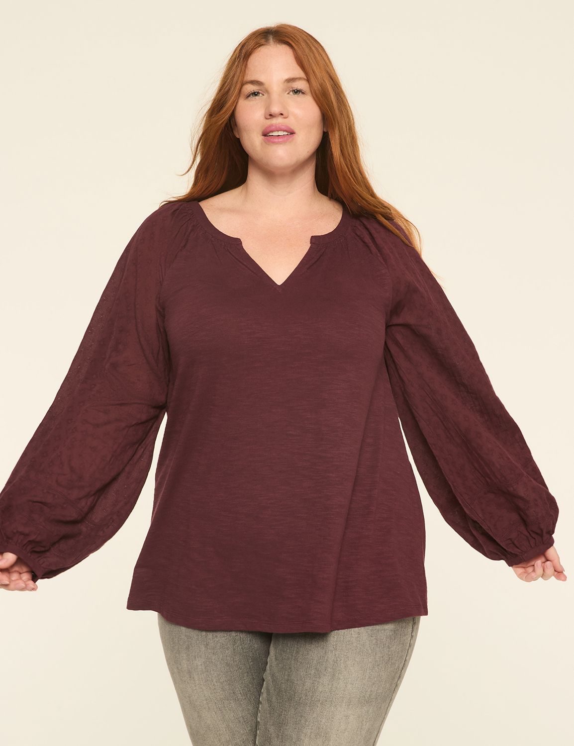 Knit & Woven Jacquard 3/4-Sleeve Top