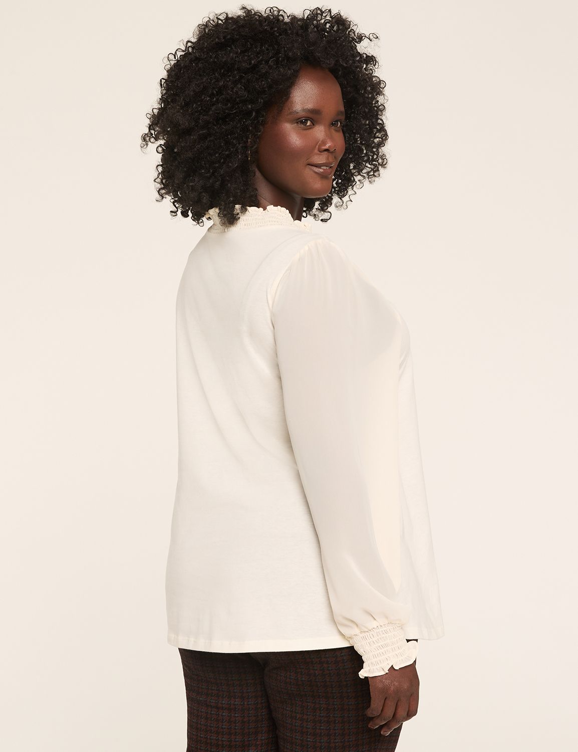 Knit & Woven Smocked V-Neck Top