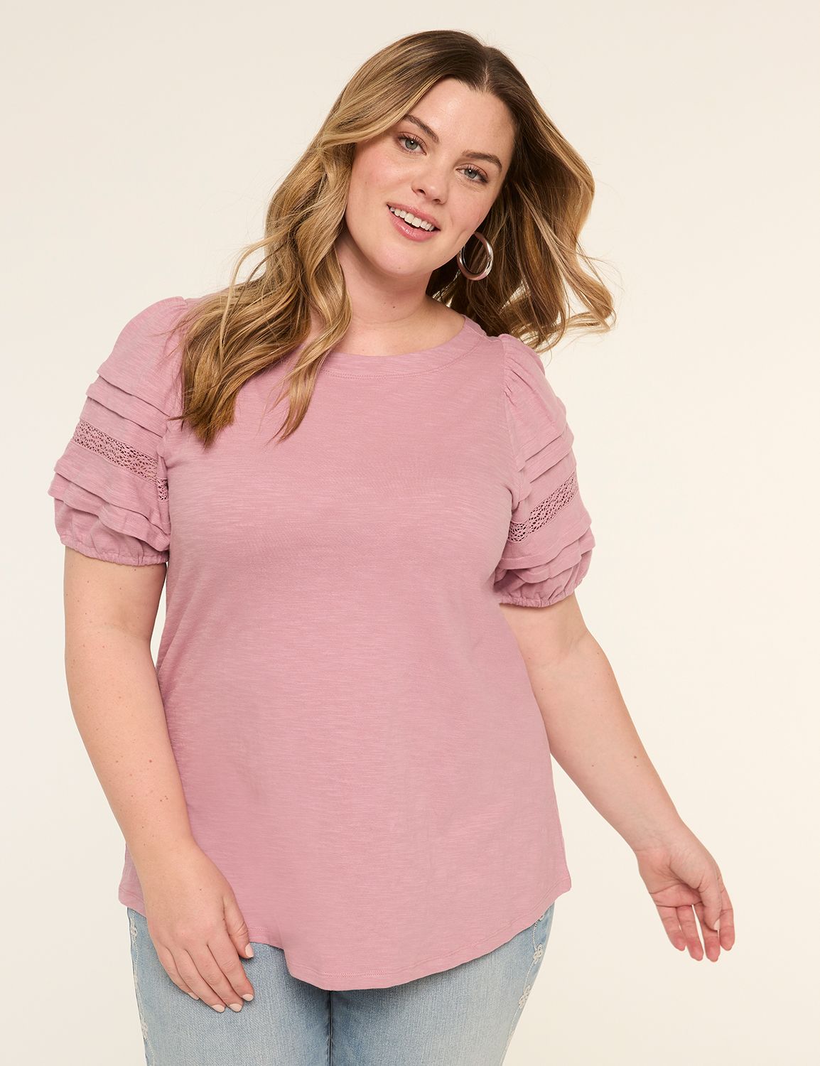 Pintuck-Sleeve Boatneck Top