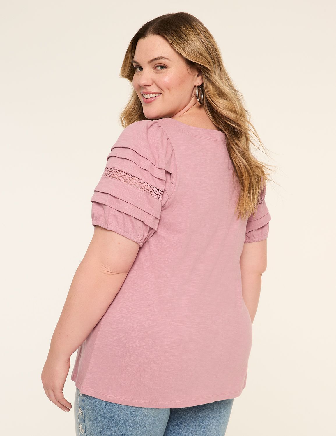 Pintuck-Sleeve Boatneck Top