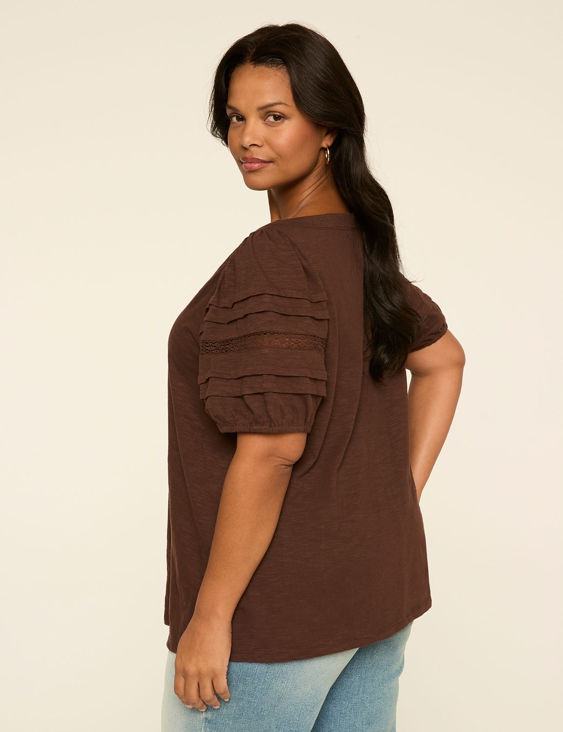 Pintuck-Sleeve Boatneck Top