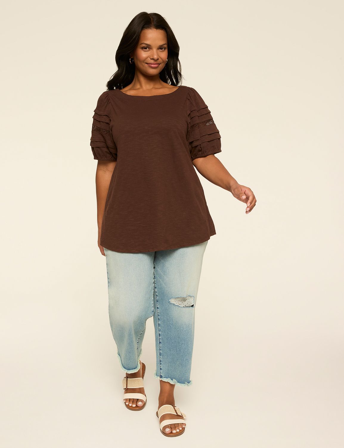 Pin Tuck Short Sleeve Boatneck Top Product Image 3