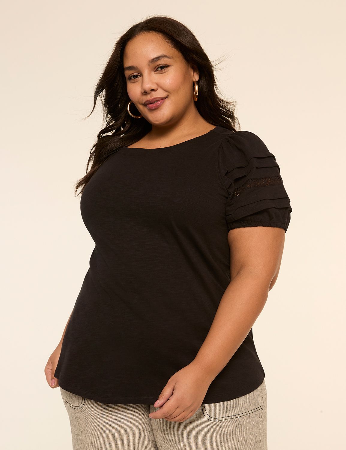 Pintuck-Sleeve Boatneck Top