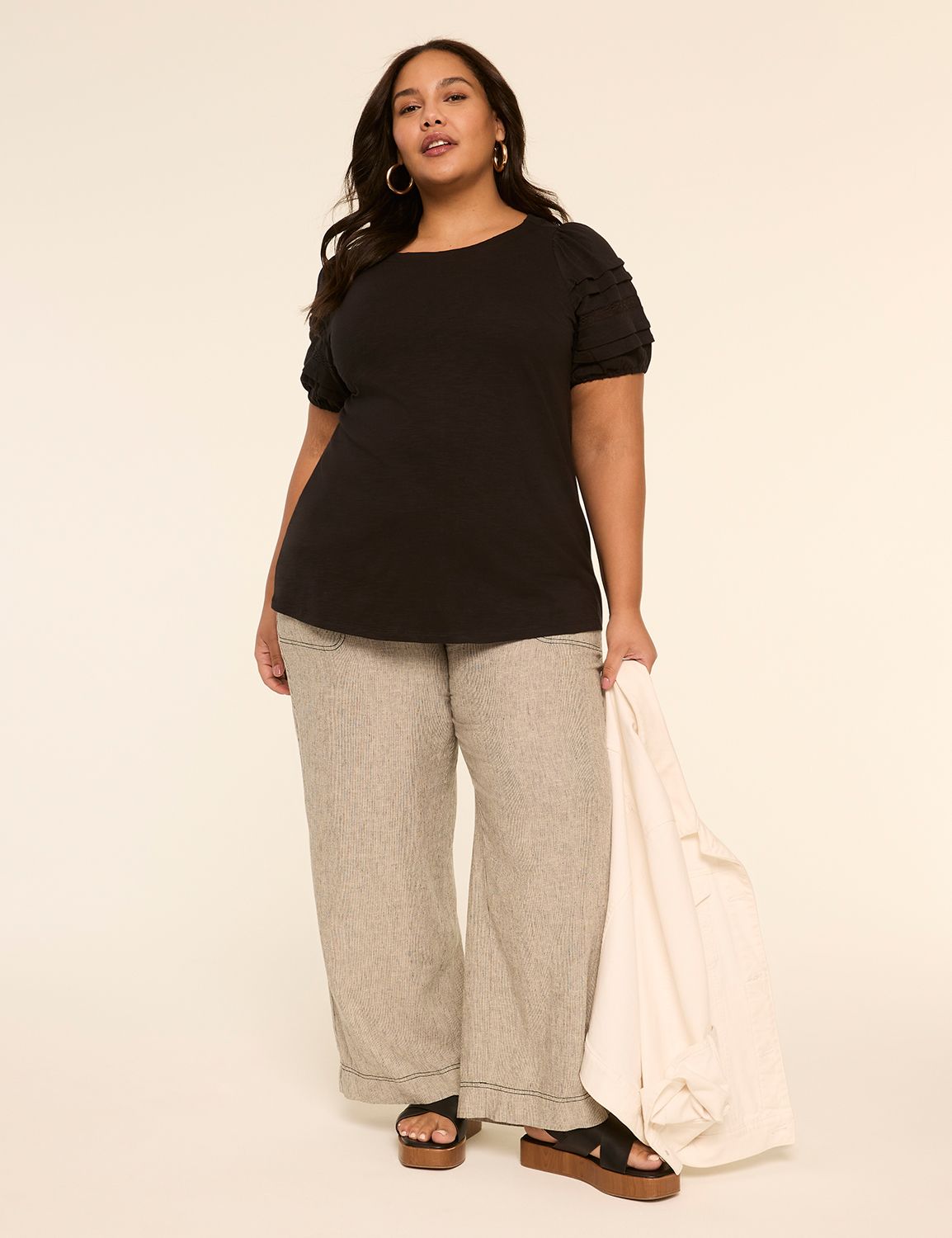Pin Tuck Short Sleeve Boatneck Top Product Image 3