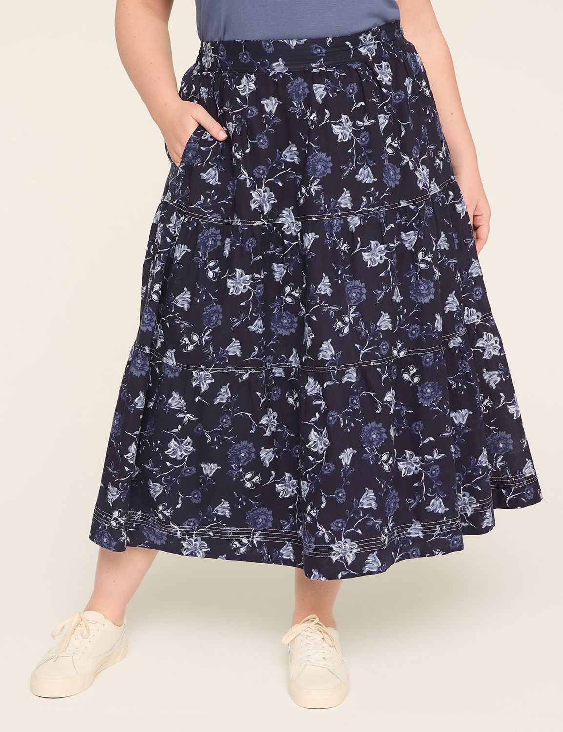 Poplin Stitch-Detail Skirt