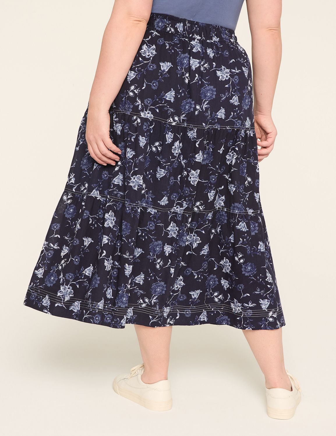 Poplin Stitch-Detail Skirt