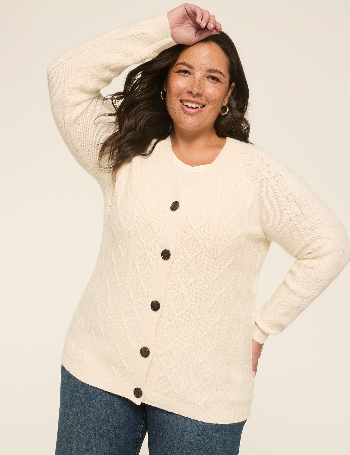 Classic Long Sleeve Cable Button Fr LaneBryant