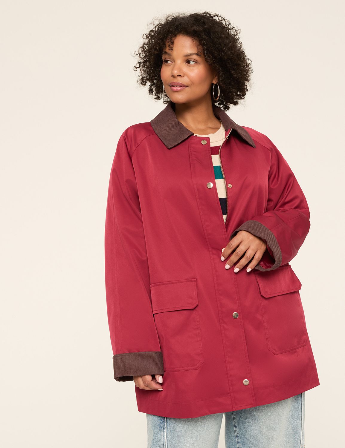 Corduroy-Trim Barn Coat
