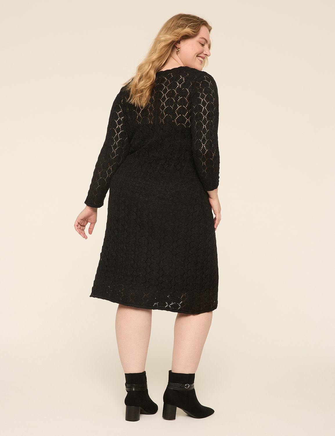 Faux-Wrap Pointelle Sweater Midi Dress