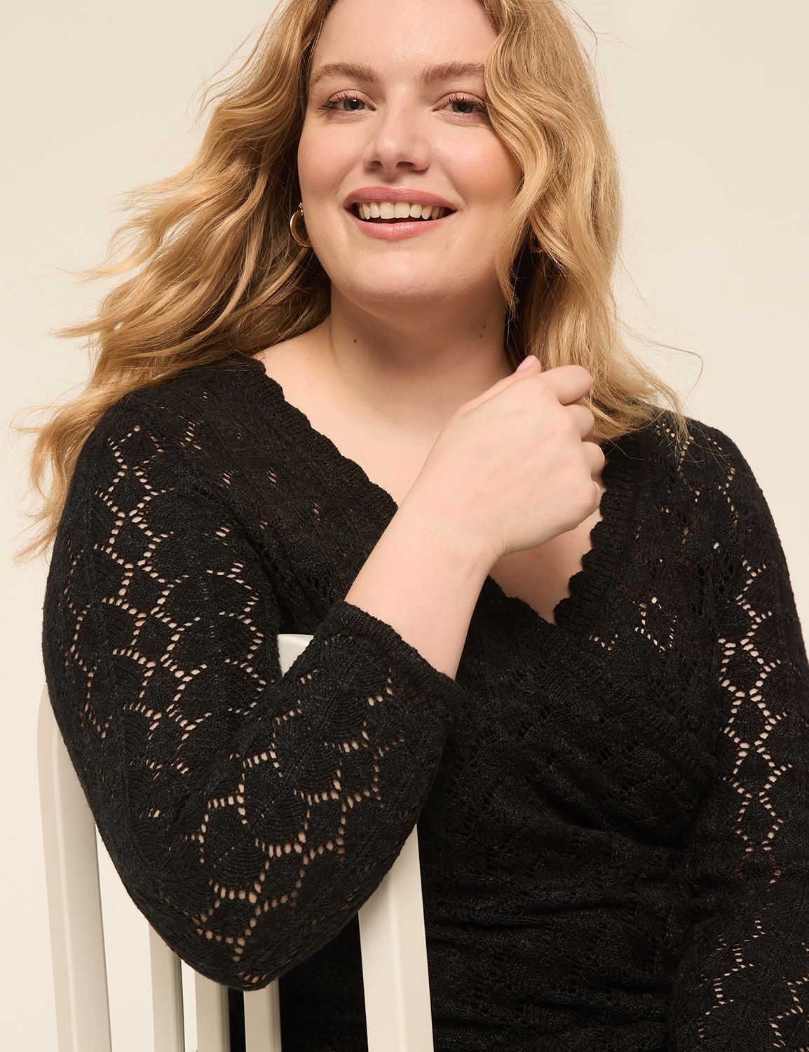 LS SURPLICE POINTELLE SWEATER DRESS Product Image 3