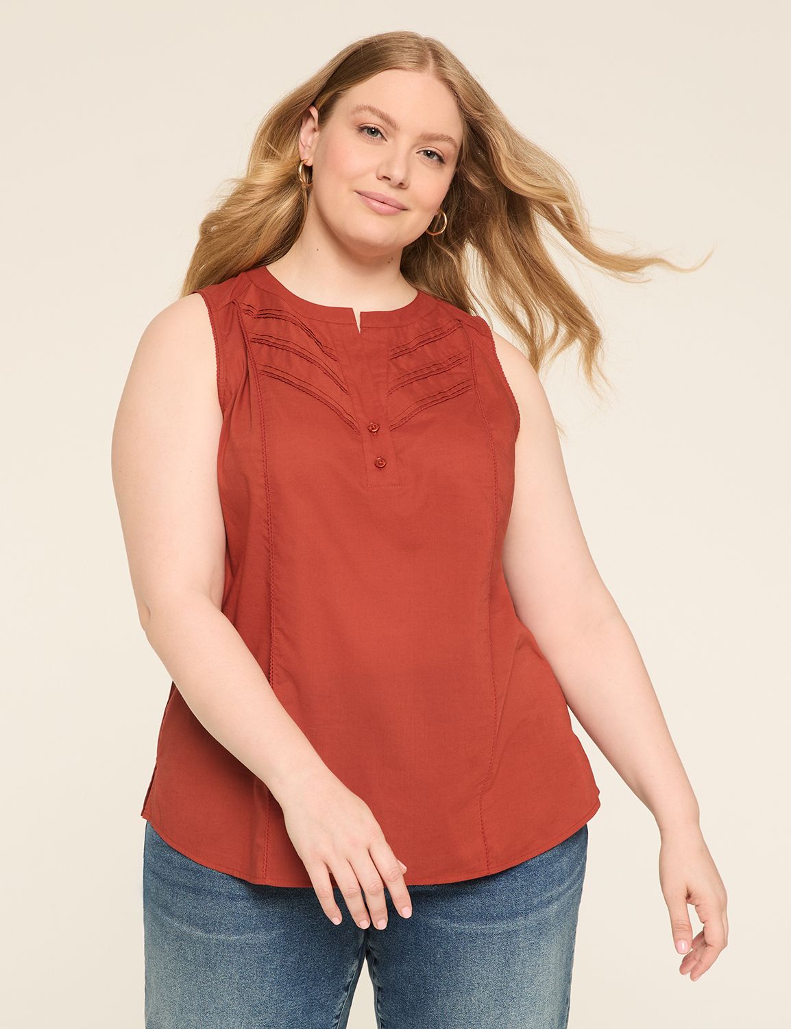Sleeveless Pintuck Popover Blouse