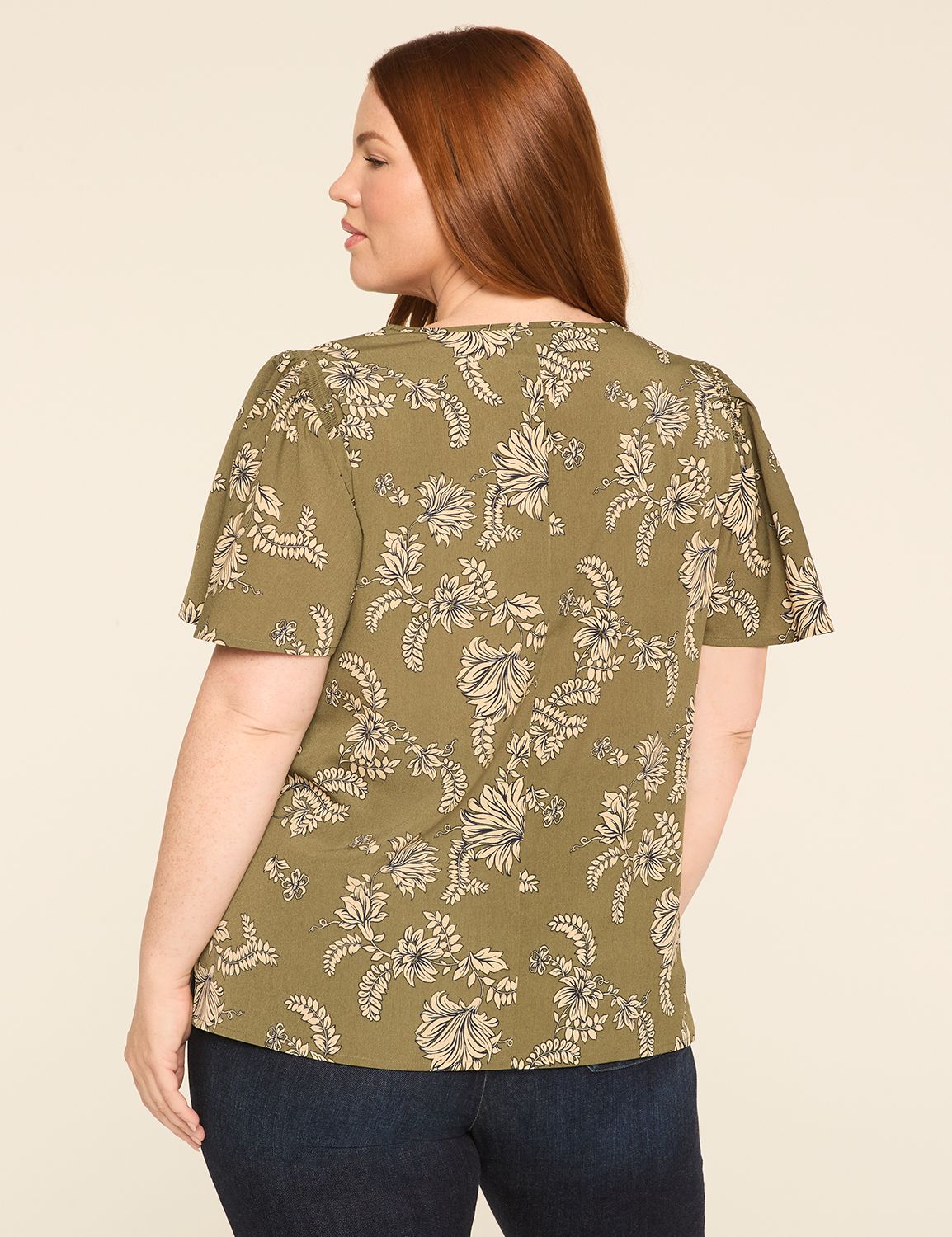 Smocked-Shoulder Crew-Neck Top