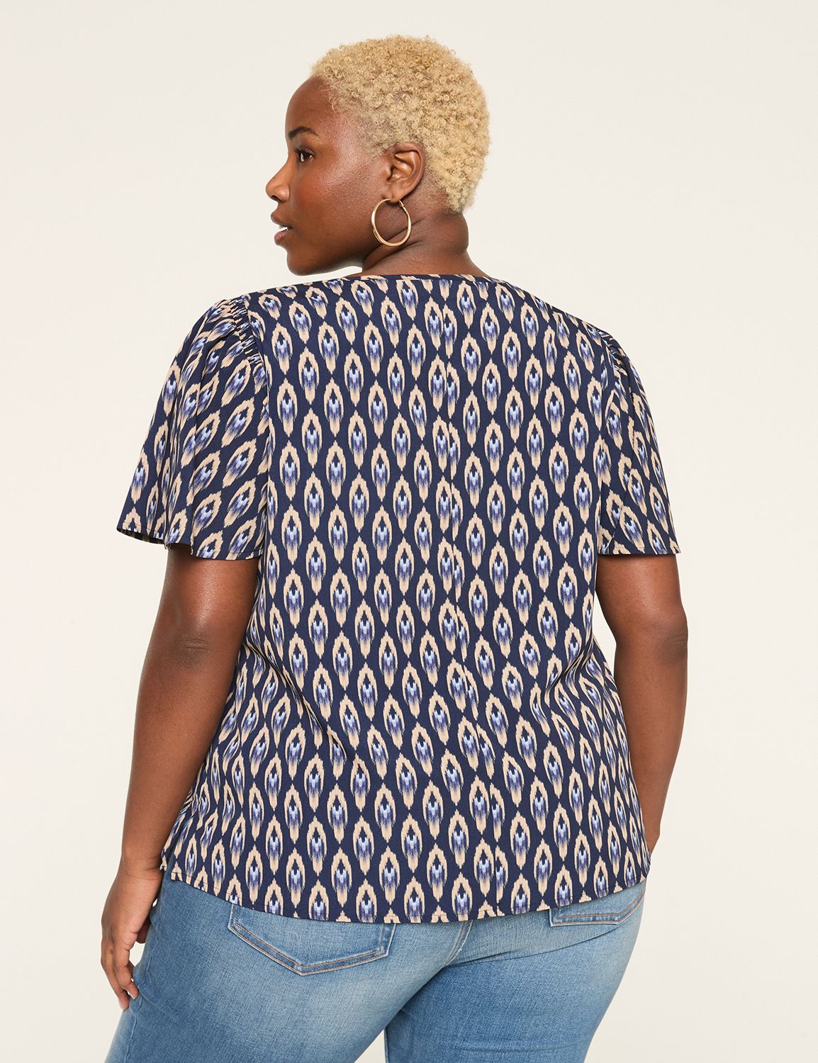 Smocked-Shoulder Crew-Neck Top