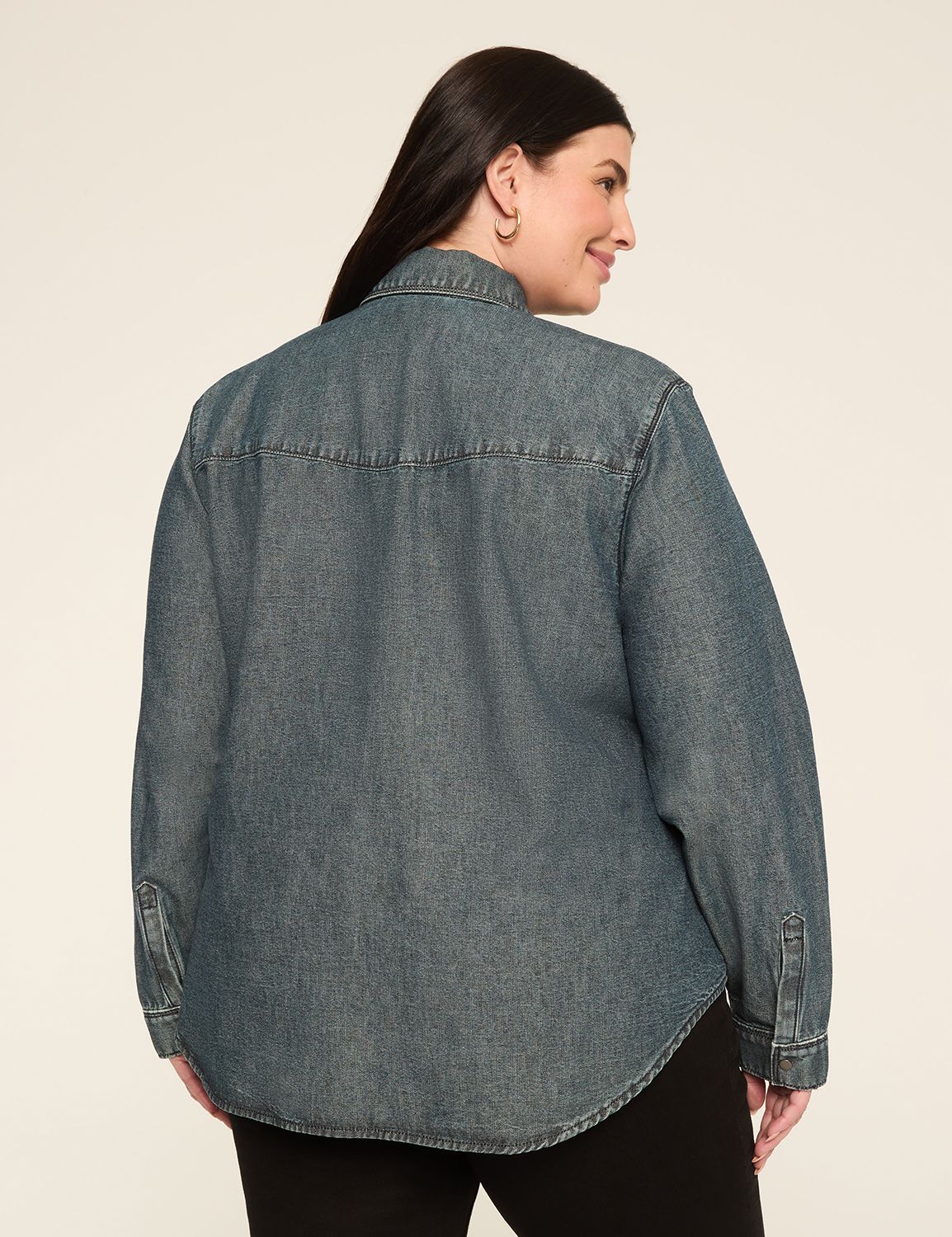 Denim Applique Button-Down Blouse