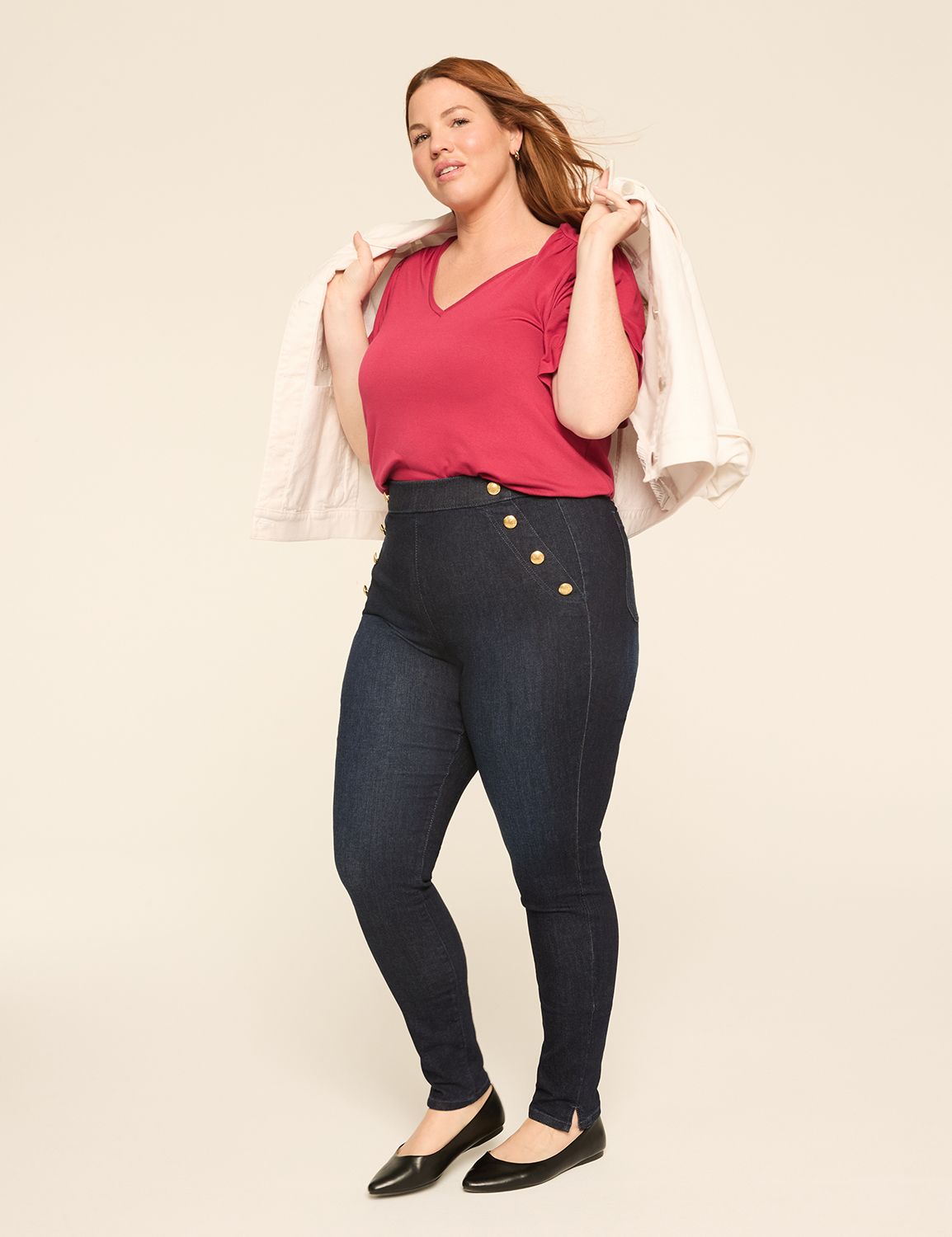 WV Elbow Sleeve V-Neck Top w/ Shoul Product Image 3