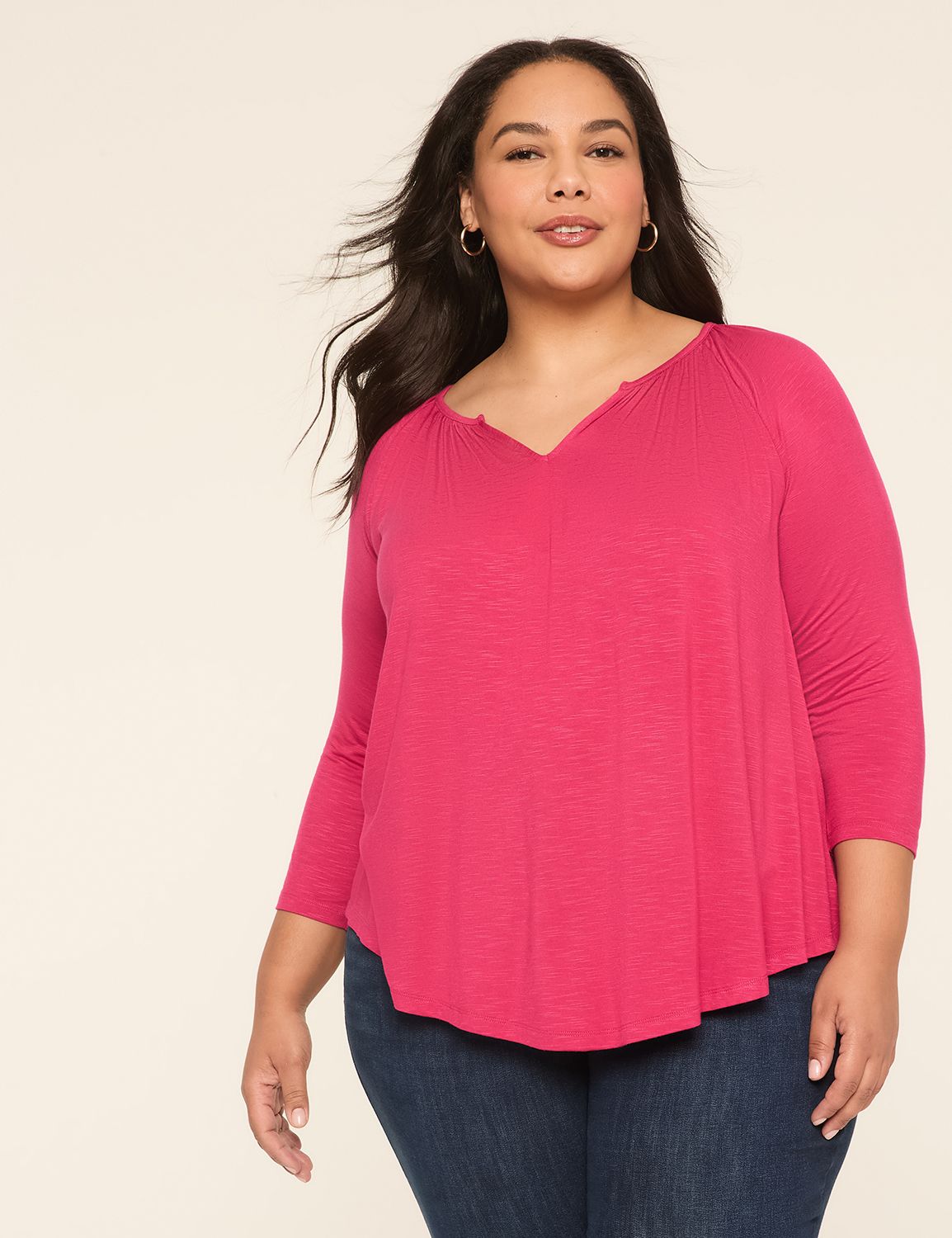 売れ筋商品|||エロクイ カットソー トップス レディース Women's Plus Size Satin Notch Collar Blouse Beetroot purple IN'VOLAND Plus Size Women's Long Sleeve V-Neck Stripes