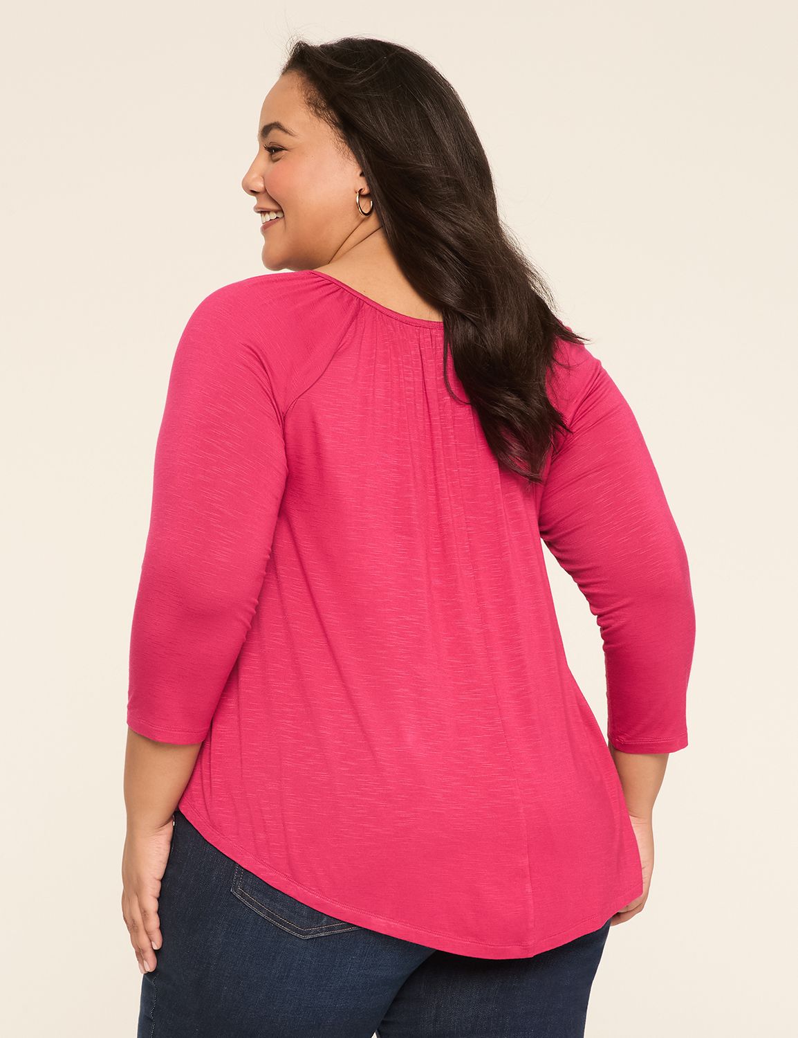 Swing 3/4-Sleeve Notch-Neck Top