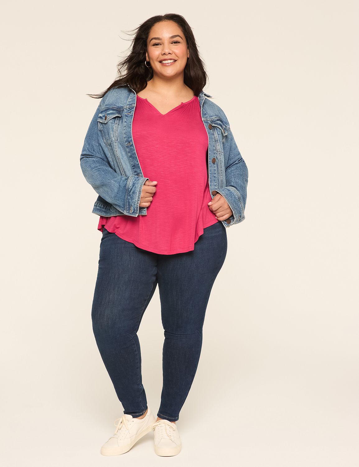 トップス orange777 Casual 3/4 Sleeve V-Notch Swing Top | LaneBryant