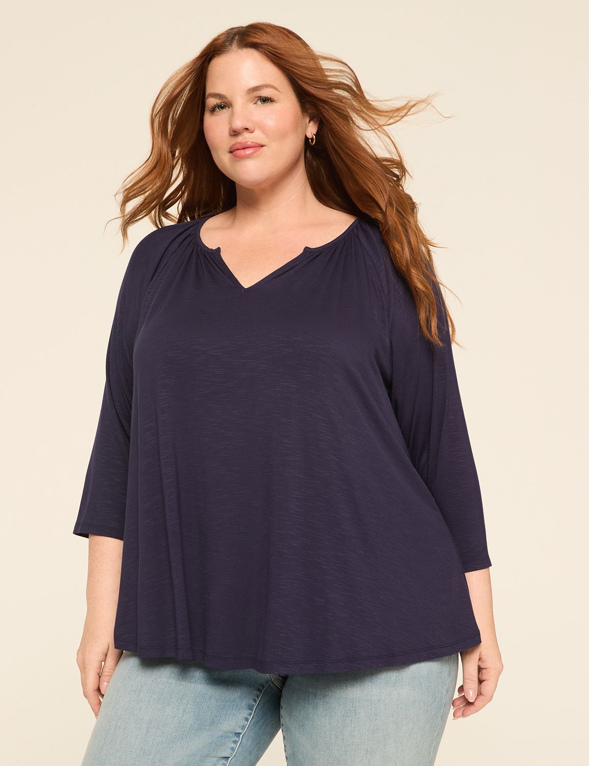 トップス orange777 Casual 3/4 Sleeve V-Notch Swing Top | LaneBryant