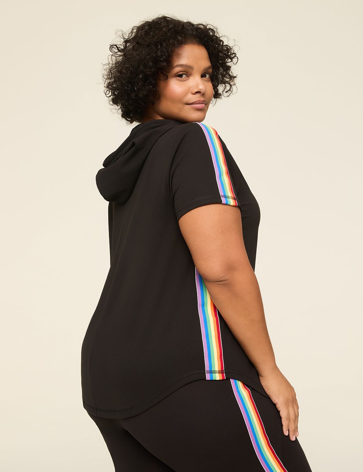 LIVI Soft Short-Sleeve Rainbow-Stripe Hoodie