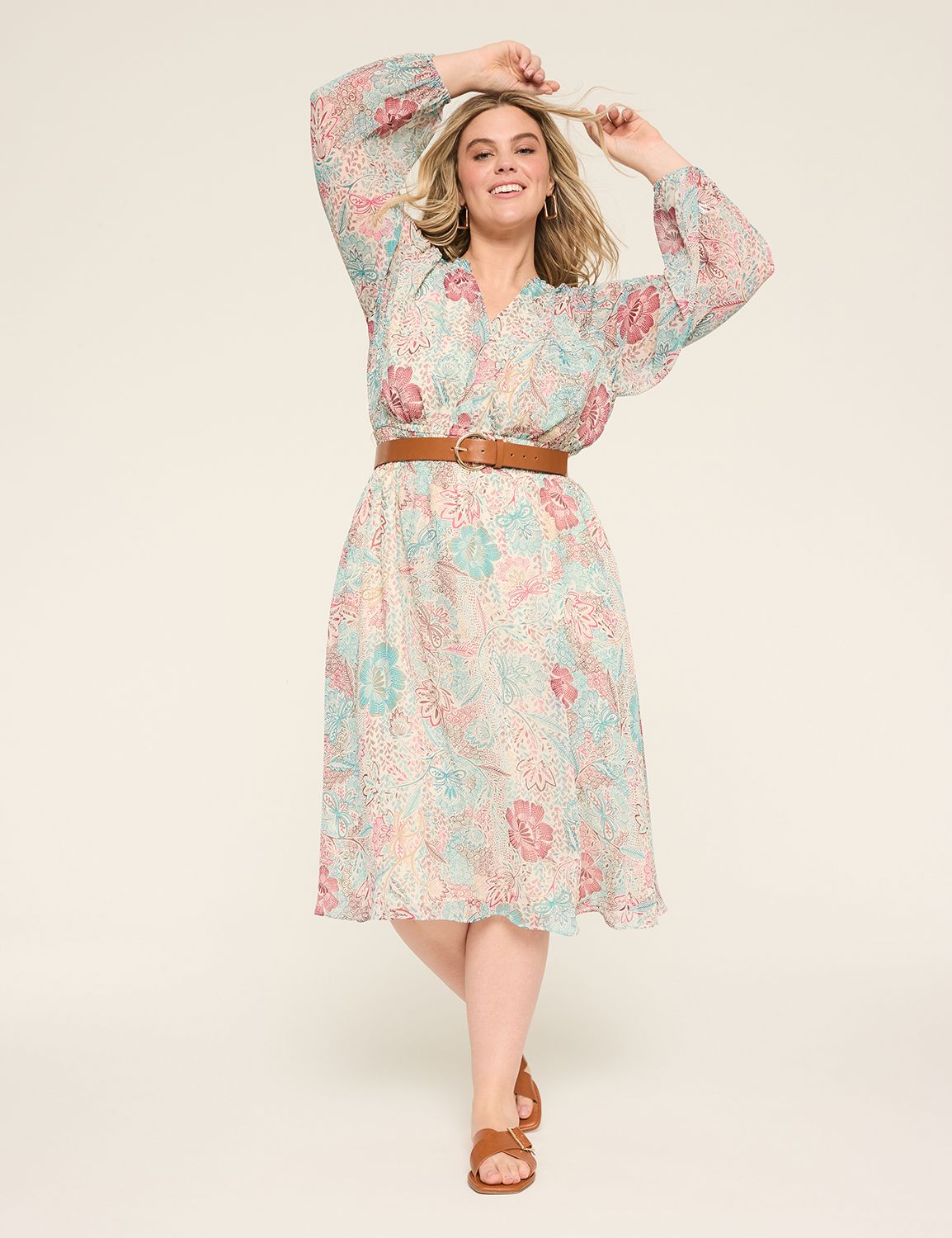 Ruffle-Detail Fit & Flare Midi Dress