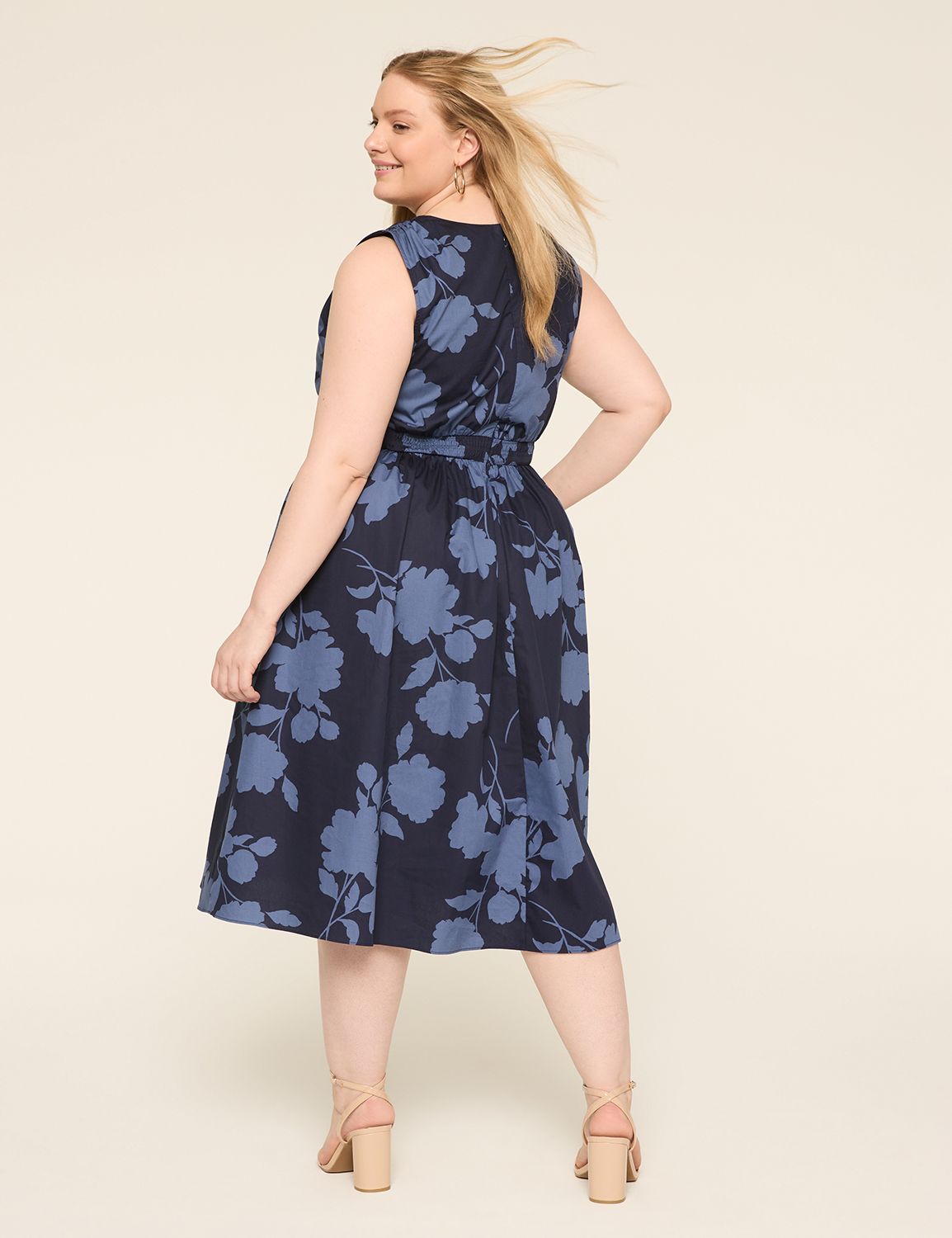 Shirred-Shoulder Smocked-Waist Midi Dress