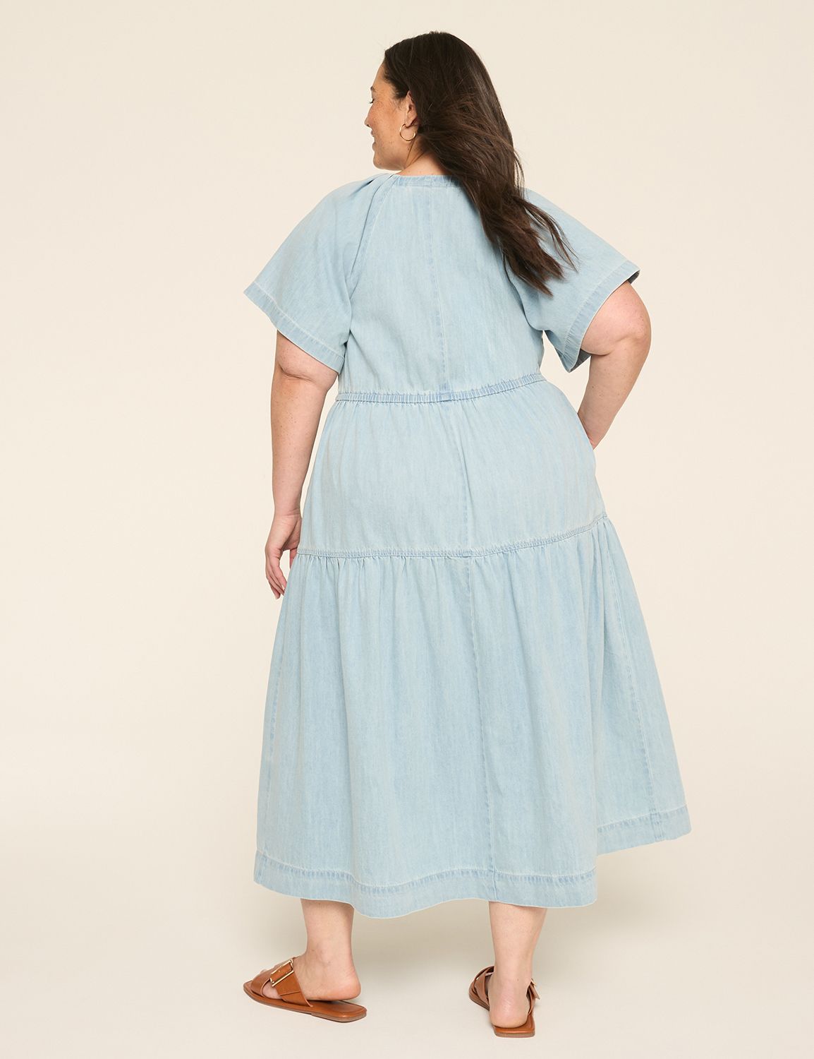 Flutter-Sleeve V-Neck Midi Dress