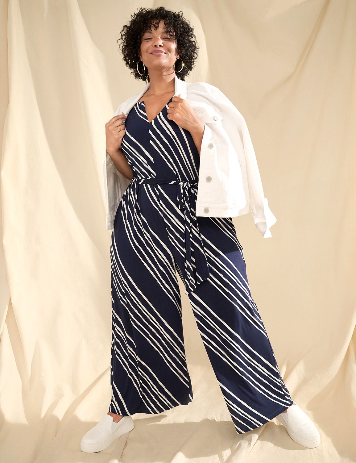 Notch-Neck Tie-Waist Jersey Jumpsuit | LaneBryant