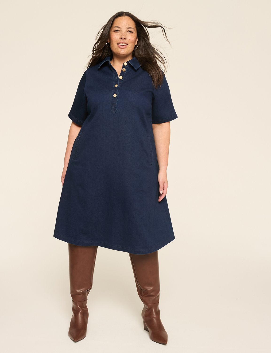 white christmas dresses Tiered Button Up Long Sleeve Denim Dress – Charming Charlie main image 1
