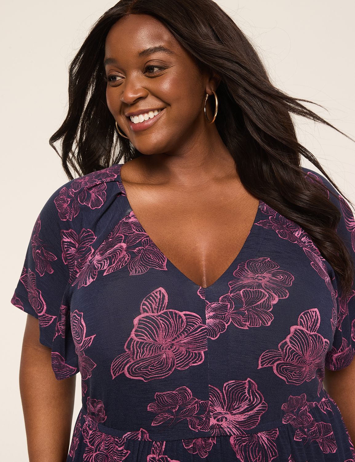 Flutter-Sleeve V-Neck Midi Dress | LaneBryant