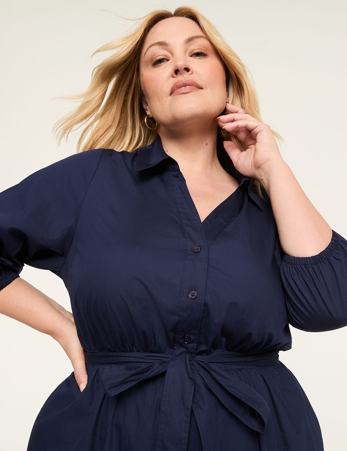 ELBOW SLEEVE COLLARED SHIRT DRESS 1