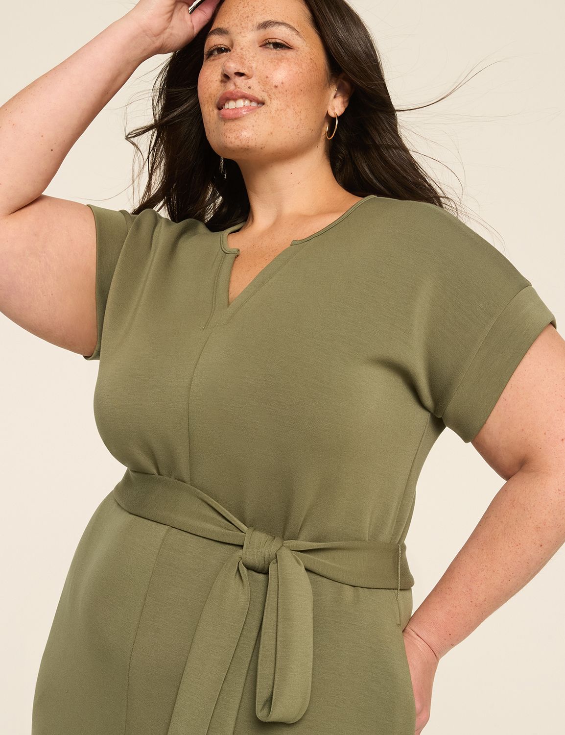DROP SHOULDER CREW NK TIE WAIST DRE Product Image 3