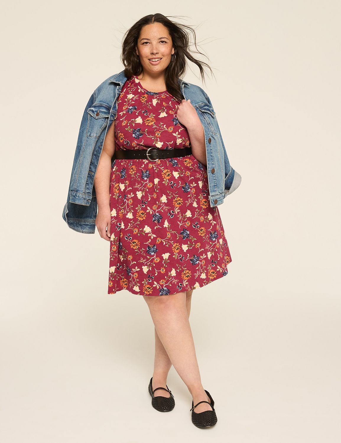 SS FLUTTER CREW NK WITH FRAME BANDS | LaneBryant
