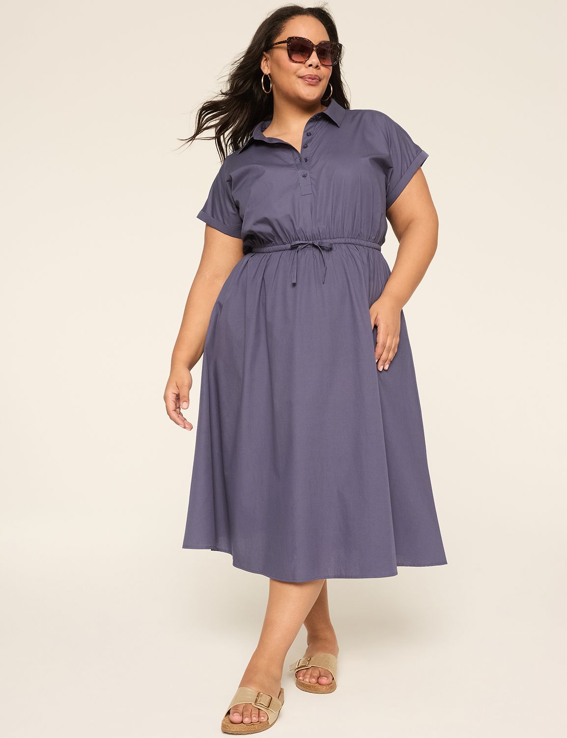 Collared Button-Front Midi Dress
