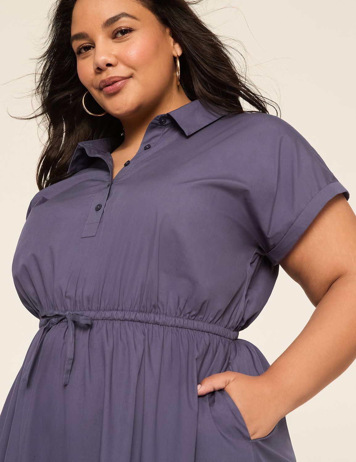 Collared Button-Front Midi Dress | LaneBryant
