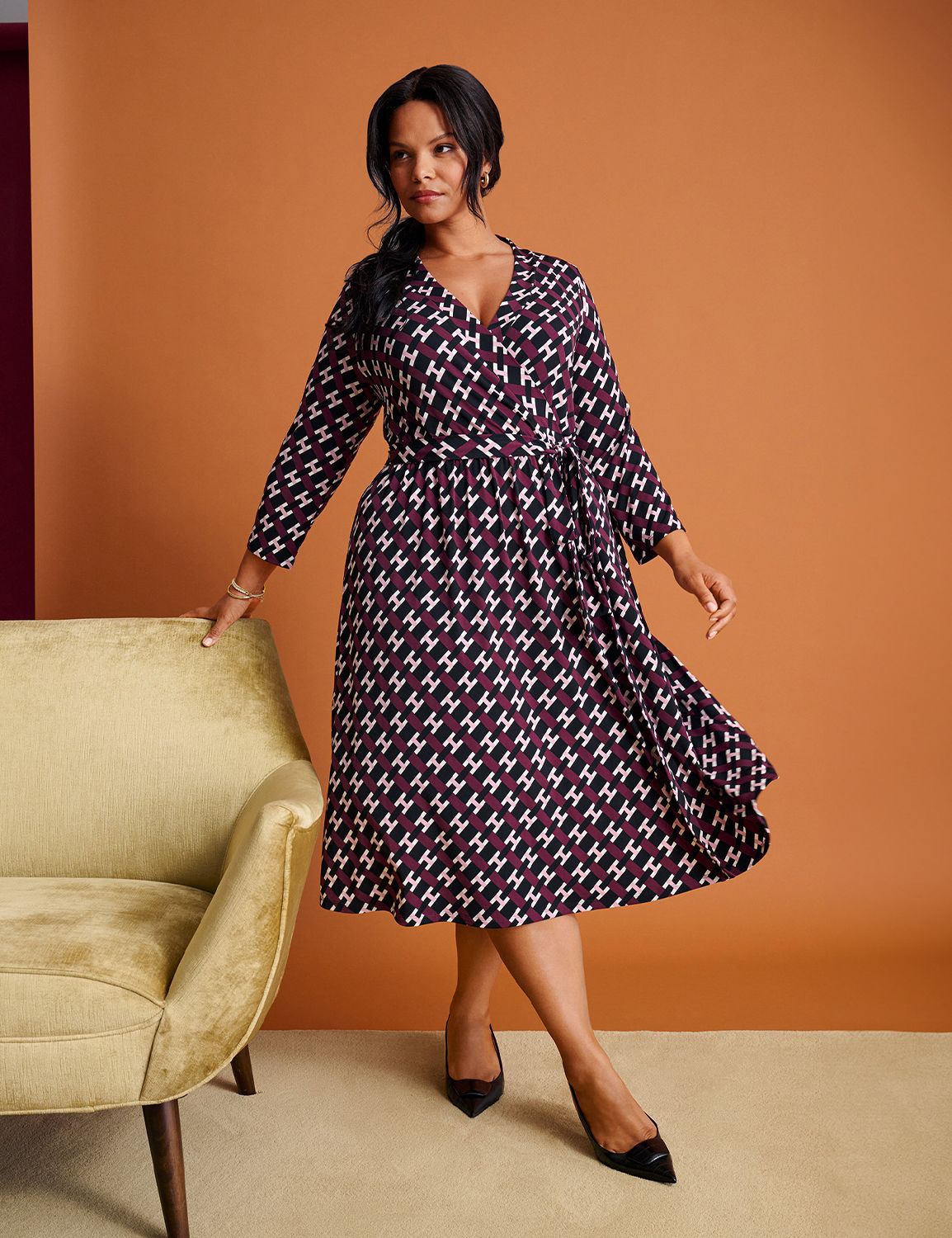 3/4-Sleeve Faux-Wrap Jersey Dress | LaneBryant