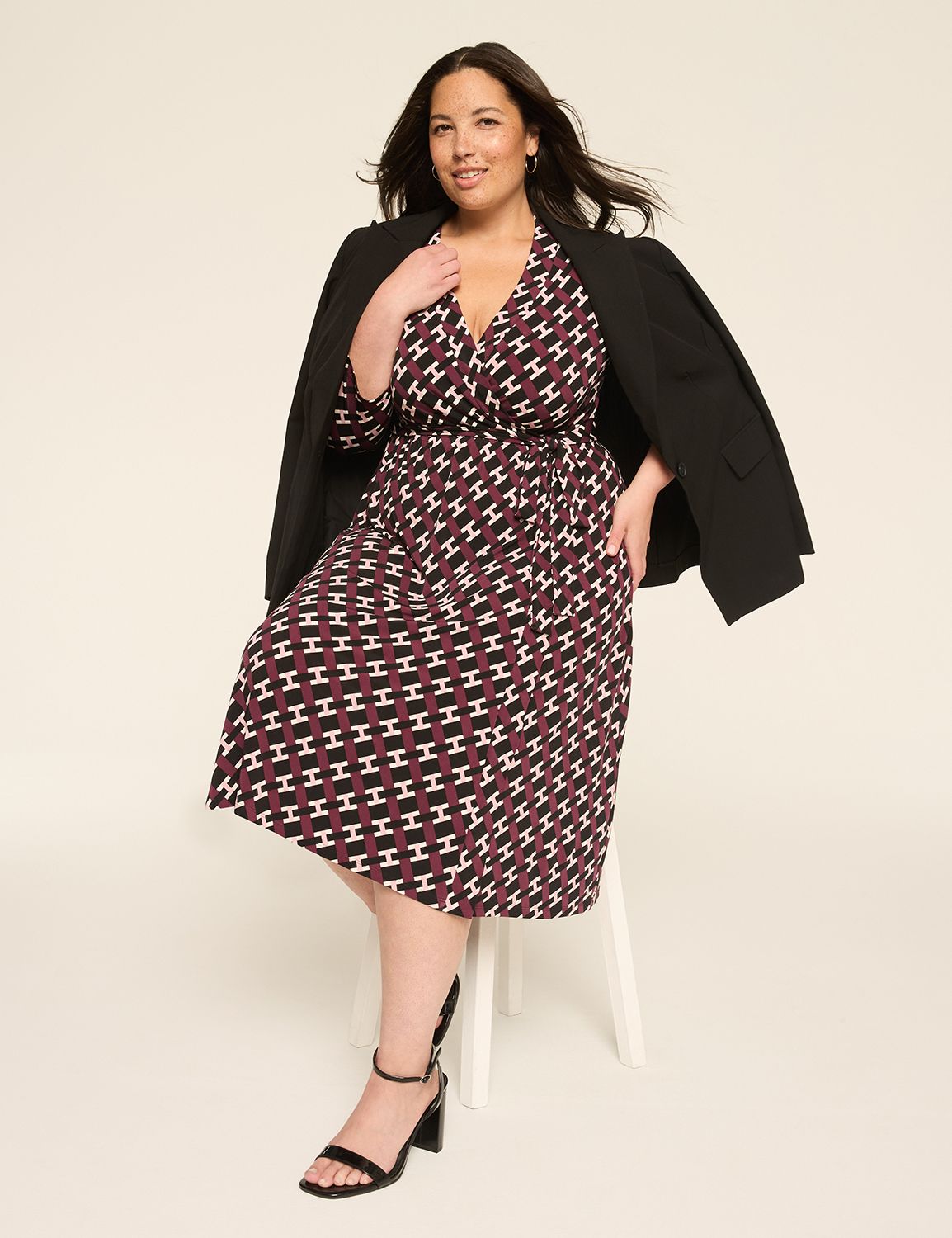 3/4-Sleeve Faux-Wrap Jersey Dress | LaneBryant